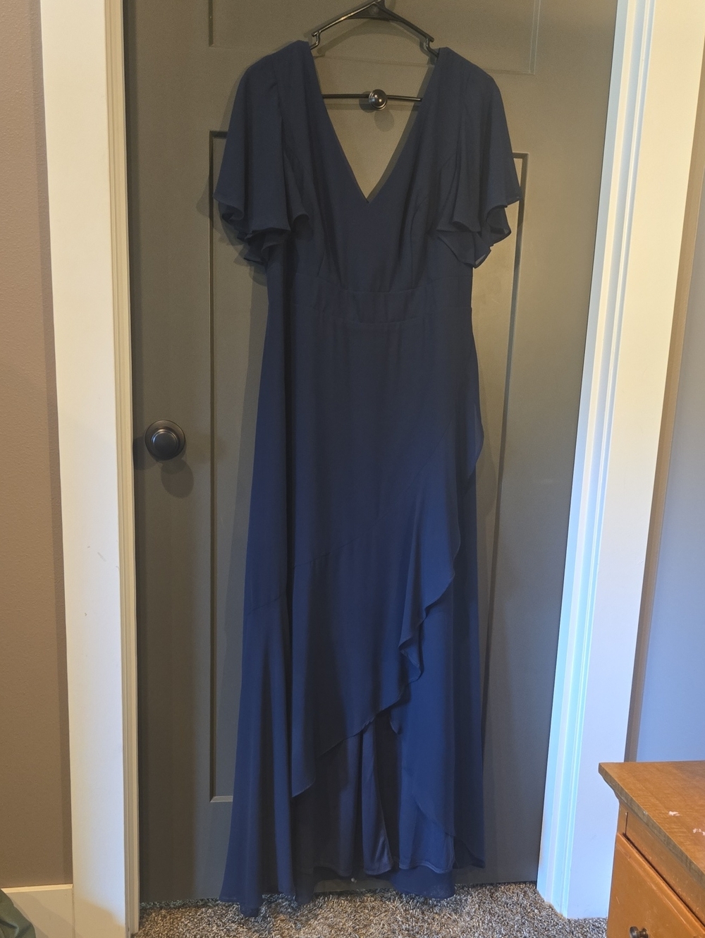 Ever Pretty Navy V-Neck Ruffle-Trim Maxi Dress